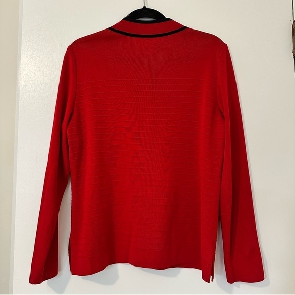 MISOOK Button Front Acrylic Cardigan Topper Womens Medium Red Black - Picture 2 of 5